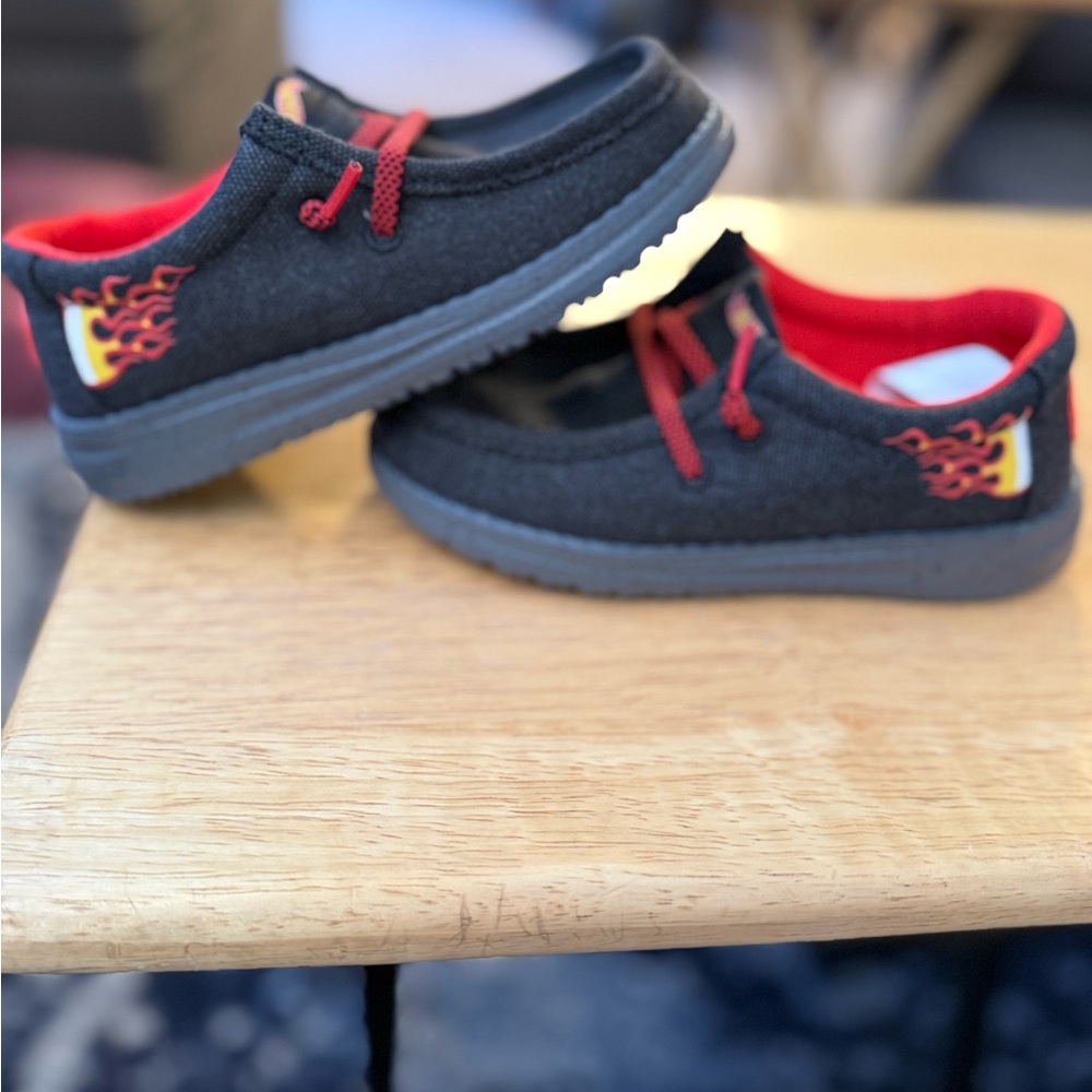Kids Hey Dudes HotWheels shoes.  NWOT and Box size 10c.